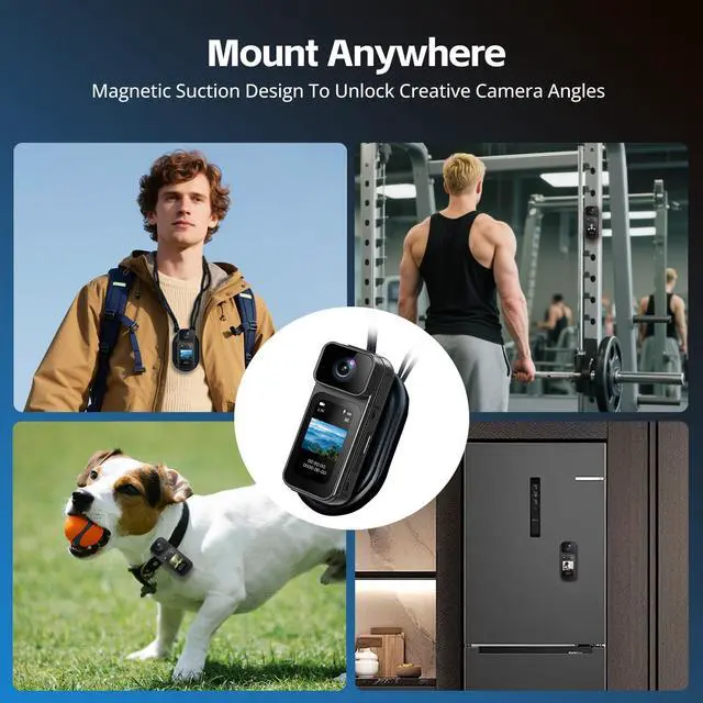 Alt view image 6 of 7 - 2.7K Mini Body Camera,64G Thumb Action Bodycam,Magnetic Body Cam with Audio Recording Wearable,1.47" HD Display,180 ° Rotating Lens for Portable Vlogging and Pet Walking(Black)