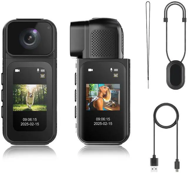 Main image of 2.7K HD Action Camera, Video Recorder with Magnetic Lanyard & 1.47 Inch Screen, Stabilization, Wearable Camera with 180° Rotation Lens for Work Travel Speech (Black)