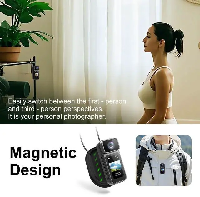 Alt view image 5 of 7 - 2.7K HD Action Camera, Video Recorder with Magnetic Lanyard & 1.47 Inch Screen, Stabilization, Wearable Camera with 180° Rotation Lens for Work Travel Speech (Black)