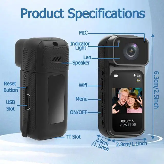 Alt view image 3 of 7 - ormos Action Camera, 2.7K Resolution, Wi-Fi Connectivity, 180° Rotating Wide-Angle Lens, Magnetic & Wearable Design, Ultra Lightweight, Includes 32GB TF Card