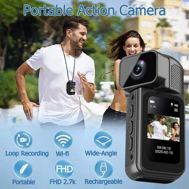 Alt view image 4 of 7 - ormos Action Camera, 2.7K Resolution, Wi-Fi Connectivity, 180° Rotating Wide-Angle Lens, Magnetic & Wearable Design, Ultra Lightweight, Includes 32GB TF Card