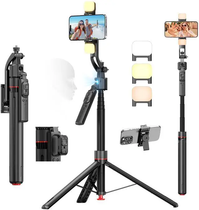 Main image of BRDOOGU Phone Tripod with Light & Bluetooth Remote, 69.3" Auto Face Tracking Tripod 360° Rotatable One-Touch Open, Extendable Stand for iPhone Android, for Vlogging, Live Streaming, YouTube TikTok