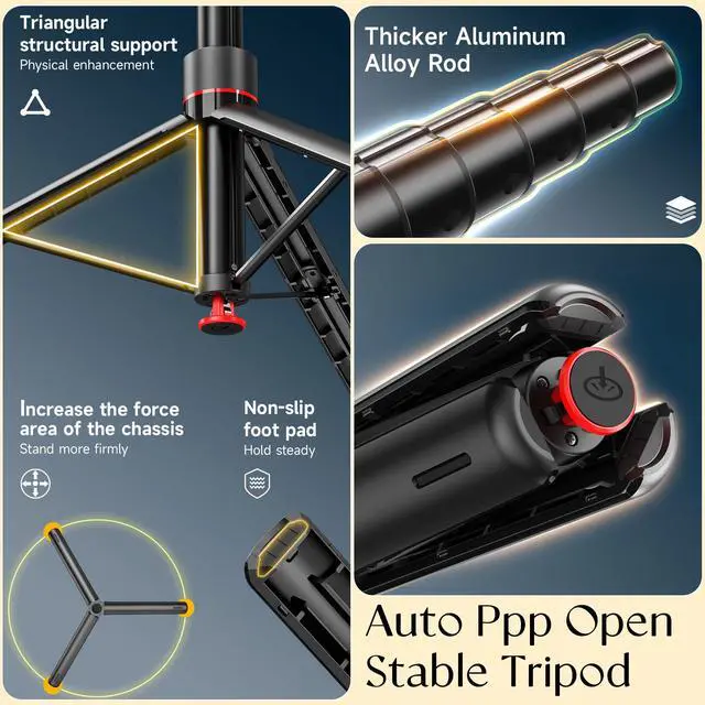 Alt view image 4 of 7 - BRDOOGU Phone Tripod with Light & Bluetooth Remote, 69.3" Auto Face Tracking Tripod 360° Rotatable One-Touch Open, Extendable Stand for iPhone Android, for Vlogging, Live Streaming, YouTube TikTok