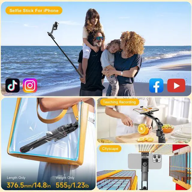 Alt view image 5 of 7 - BRDOOGU Phone Tripod with Light & Bluetooth Remote, 69.3" Auto Face Tracking Tripod 360° Rotatable One-Touch Open, Extendable Stand for iPhone Android, for Vlogging, Live Streaming, YouTube TikTok