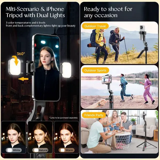 Alt view image 6 of 7 - BRDOOGU Phone Tripod with Light & Bluetooth Remote, 69.3" Auto Face Tracking Tripod 360° Rotatable One-Touch Open, Extendable Stand for iPhone Android, for Vlogging, Live Streaming, YouTube TikTok