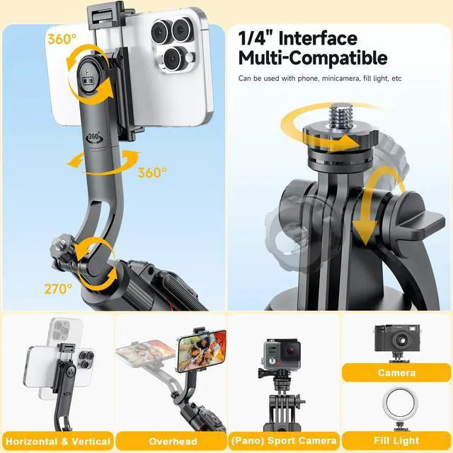 Alt view image 7 of 7 - BRDOOGU Phone Tripod with Light & Bluetooth Remote, 69.3" Auto Face Tracking Tripod 360° Rotatable One-Touch Open, Extendable Stand for iPhone Android, for Vlogging, Live Streaming, YouTube TikTok