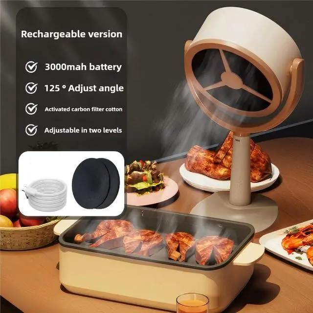 Alt view image 3 of 7 - Indoor Kitchen Mini Range Hood DesktopPortable Kitchen Extractor Fan for Kitchen Fondue Hot Pot BBQAdjustable from Multiple AnglesSay Goodbye to Smoke and Odors (USB charging)