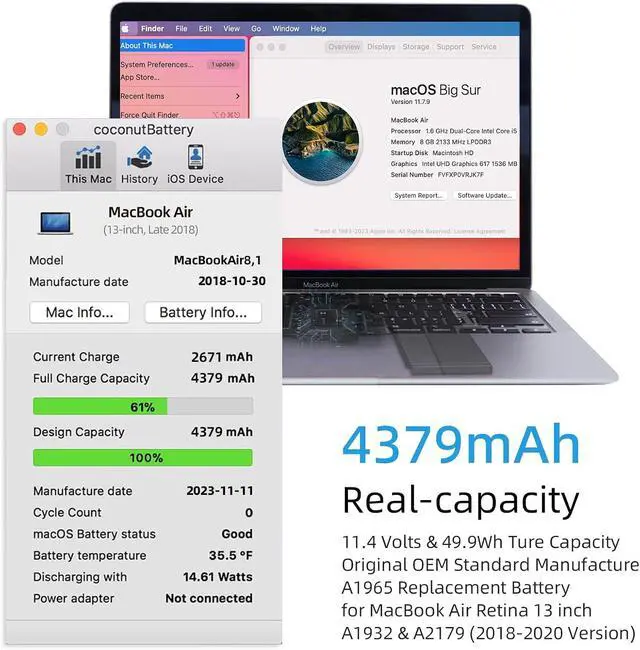 Alt view image 4 of 7 - A1965 Battery & Tool Kit for MacBook Air 13 inch A1932 A2179