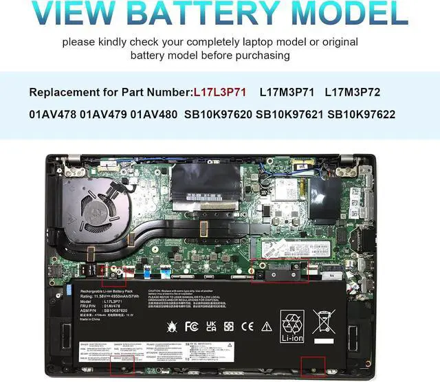 Alt view image 4 of 7 - Fancy Buying 01AV479 L17L3P71 L17M3P72 Laptop Battery for Lenovo ThinkPad T480S Series Notebook 01AV478 01AV480 01AV479 SB10K97621 SB10K97622 SB10K97620 11.58V/57Wh