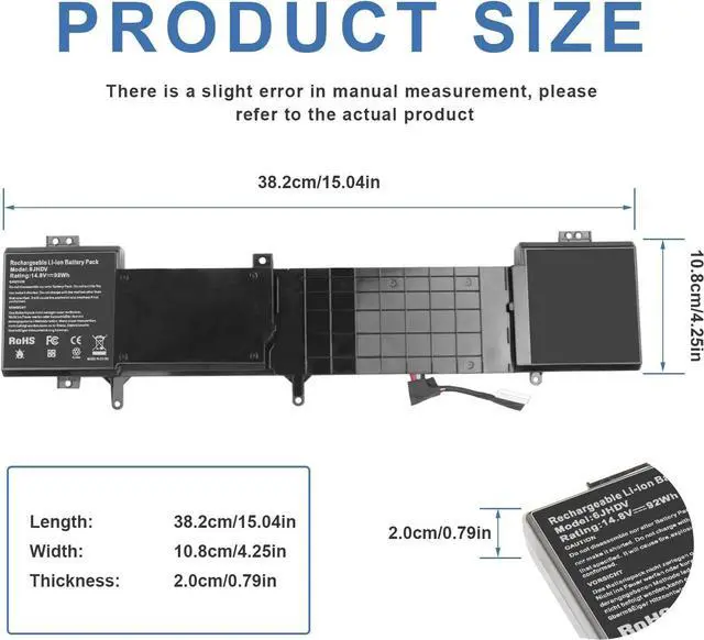 Alt view image 5 of 7 - Fancy Buying 8-Cell 92WH 6JHDV Notebook Battery for Dell Alienware 17 R3 P43F002 R2 P43F001 ALW17ED-1728 2728 3728 3828 4718 4738 AW17R3-3758SLV 7092SLV 4175SLV 8342SLV 1675SLV 6JHCY 5046J YKWXX