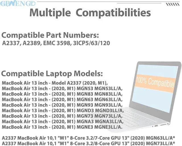 Alt view image 4 of 6 - A2389 A2337 Laptop Battery Replacement for MacBook Air 13 inch Model A2337 2020 M1 EMC 3598 MGN63 MGN73 MGN63LL/A MGN73LL/A 3ICP5/63/120