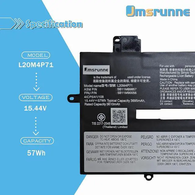 Alt view image 2 of 7 - L20M4P71 Laptop Battery Replacement for ThinkPad X1 Carbon 9th 10th Gen X1 Yoga 7th 6th Gen 2021 Series L20C4P71 L20D4P71 L20L4P71 SB10T83218 SB10T83216 SB10T83215 SB10T83217