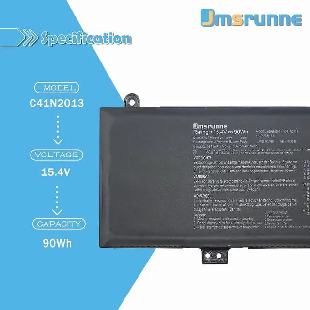 Alt view image 2 of 7 - C41N2013 C41N2013-1 Laptop Battery Replacement for Asus ROG Strix G713 G513 Scar G733 G533 TUF Gaming A15 FA507 A17 FA707 Zephyrus GA502 GA503 S17 GX703 M16 GU603 ProArt Studiobook 16 OLED 90Wh