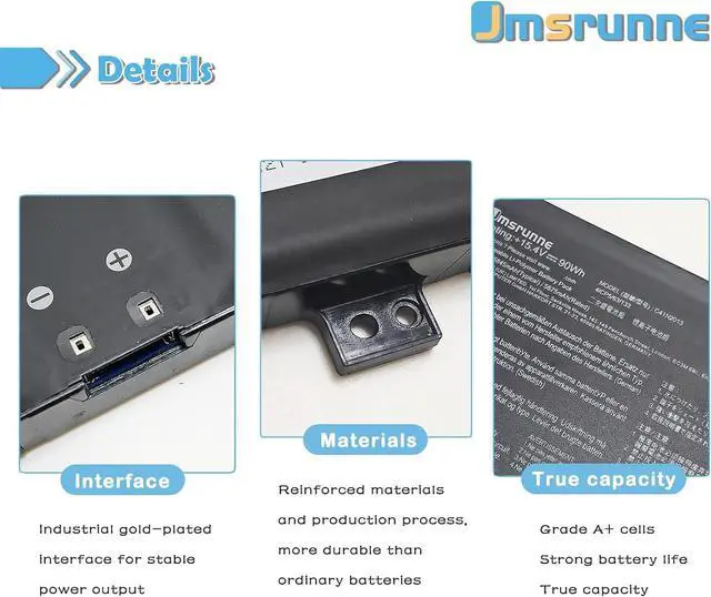 Alt view image 3 of 7 - C41N2013 C41N2013-1 Laptop Battery Replacement for Asus ROG Strix G713 G513 Scar G733 G533 TUF Gaming A15 FA507 A17 FA707 Zephyrus GA502 GA503 S17 GX703 M16 GU603 ProArt Studiobook 16 OLED 90Wh