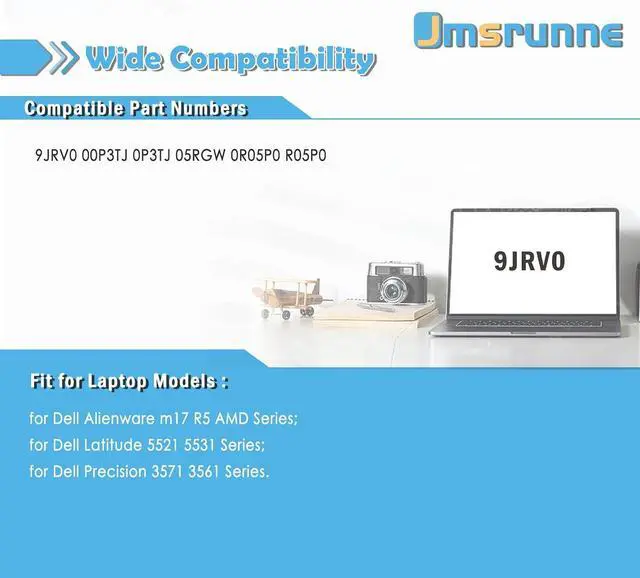 Alt view image 5 of 7 - 9JRV0 Laptop Battery Replacement for Dell Precision 3571 3561 / Alienware m17 R5 AMD/Latitude 5521 5531 Series Laptop 0P3TJ 00P3TJ 05RGW R05P0 0R05P0 11.4V