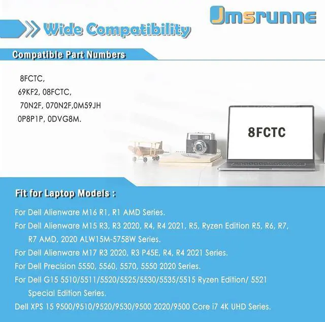 Alt view image 5 of 7 - 56Wh 8FCTC Laptop Battery Compatible with Dell XPS 15 9500 Precision 5550 Alienware M15 R3 R4 M17 R4 R3 Series Notebook 69KF2 08FCTC 0P8P1P 0DVG8M 0M59JH 70N2F 070N2F 11.4V 4650mAh