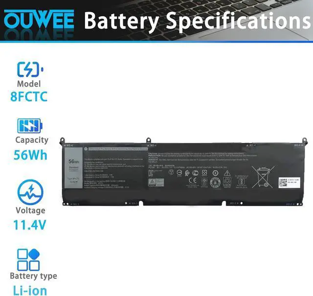 Alt view image 2 of 5 - 8FCTC Laptop Battery Compatible with Dell XPS 15 9500 Precision 5550 Alienware M15 R3 R4 M17 R3 R4 Series 69KF2 08FCTC 70N2F 070N2F 0M59JH 0P8P1P 0DVG8M 11.4V 56Wh 4650mAh