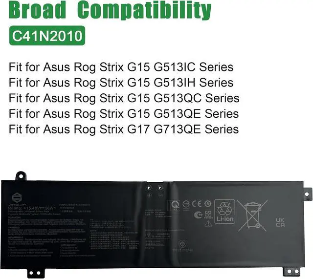Alt view image 5 of 6 - C41N2010 Laptop Battery Replacement for Asus Rog Strix G15 G513IC G513IH G513QC G513QE G17 G713QE Series Notebook 15.48V 56Wh 3620mAh