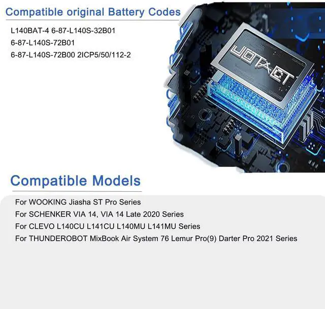 Alt view image 3 of 6 - JOTACT 73Wh L140BAT-4 Laptop Battery Compatible with Lemp9 System76 Darter Pro 2021 L140CU L141CU L140MU L141MU Series 7.7V