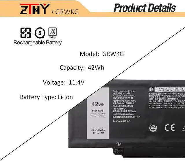 Alt view image 3 of 7 - GRWKG JTG7N Battery 42Wh Replacement for Dell Latitude 3340 3440 3450 3540