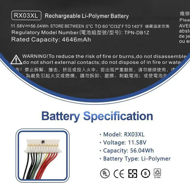 Alt view image 2 of 7 - RX03XL Laptop Battery Replacement for HP EliteBook 630 G11 640 G11 645 G11 660 G11 ProBook 440 G11 445 G11 460 G11 465 G11 Series N78704-005 TPN-DB1Z N70706-005 N69453-CF1 HSTNN-WB0H 54Wh 11.58V