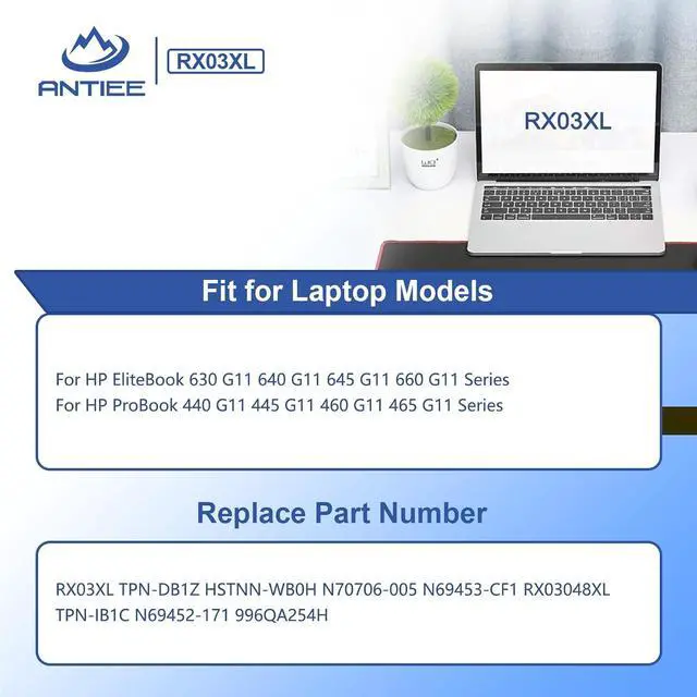Alt view image 3 of 7 - RX03XL Laptop Battery Replacement for HP EliteBook 630 G11 640 G11 645 G11 660 G11 ProBook 440 G11 445 G11 460 G11 465 G11 Series N78704-005 TPN-DB1Z N70706-005 N69453-CF1 HSTNN-WB0H 54Wh 11.58V