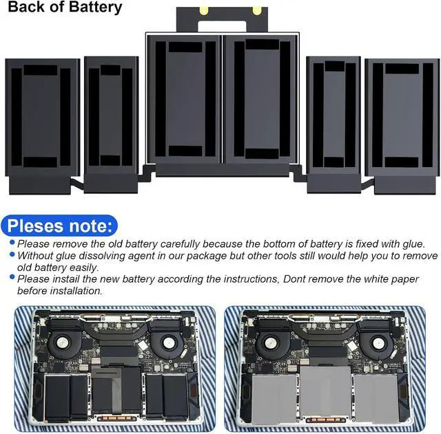 Alt view image 4 of 7 - A1964 A1989 A2251 Battery Replacement for MacBook Pro 13 Inch A1989(Mid 2018, 2019) & A2251 (2020), A1964 Laptop Battery Replacement EMC 3214 EMC 3358 EMC 3348 11.41V 58 Wh