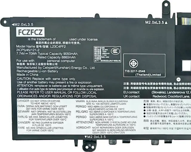 Alt view image 2 of 5 - L23C4PF2 Battery 70Wh 9050mAh Replacement for Lenovo Yoga Slim 7 14Q8X9 Type 83ED Series SB11N42052 5B11N42051 L23M4PF2 SB11N42050 5B11N42049 7.74V 4-Cell