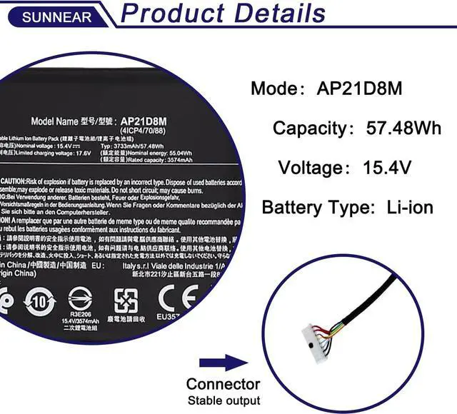 Alt view image 2 of 6 - AP21D8M Laptop Battery for Acer Nitro 5 AN515 N20C1 Nitro V 15 ANV15