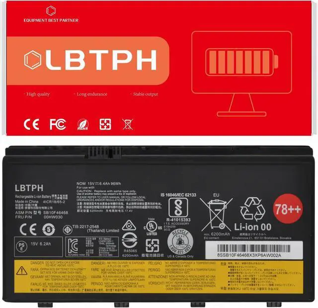 Main image of 00HW030 15V 96Wh 6400mAh Battery Replacement for Lenovo ThinkPad P70 P71 Series SB10F46468 01AV451 4X50K14092 78+ 78++ 8 Cell