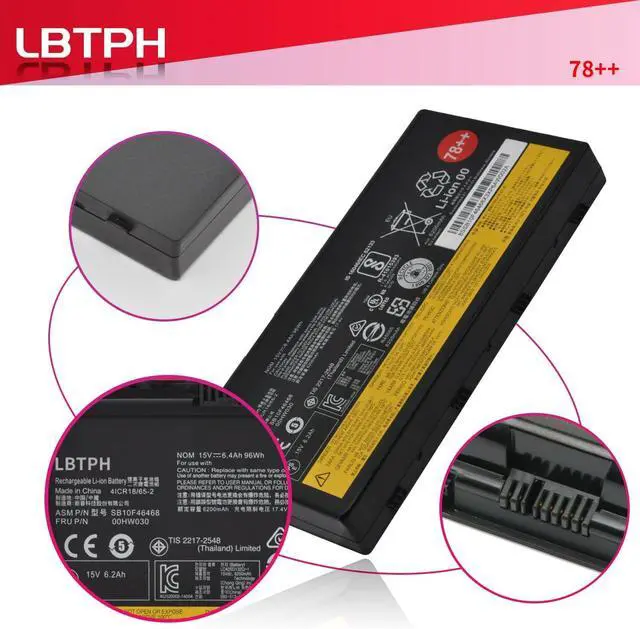 Alt view image 3 of 7 - 00HW030 15V 96Wh 6400mAh Battery Replacement for Lenovo ThinkPad P70 P71 Series SB10F46468 01AV451 4X50K14092 78+ 78++ 8 Cell