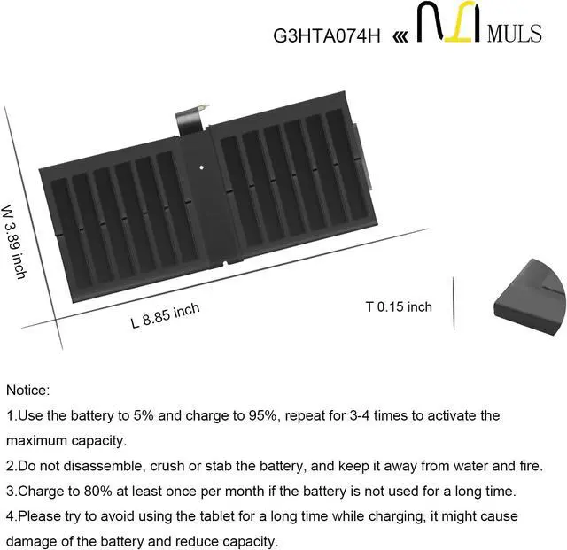 Alt view image 7 of 7 - MULS G3HTA074H Battery for Microsoft Surface Pro 7 Plus, Surface Pro 7 1960