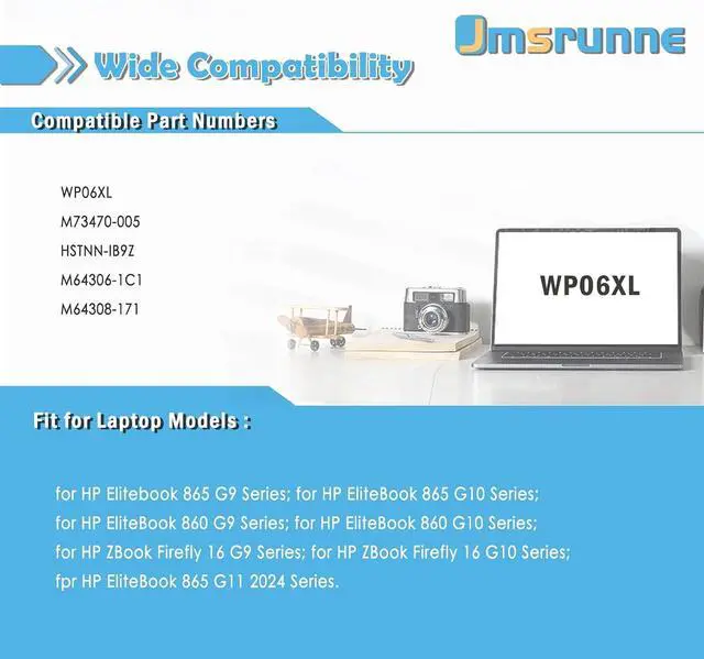 Alt view image 5 of 7 - 76Wh WP06XL Laptop Battery Compatible with HP EliteBook 860 865 G10 / 860 865 G9 / EliteBook 865 G11 / ZBook Firefly 16 G9 G10 Series M64306-1C1 M73470-005 HSTNN-IB9Z