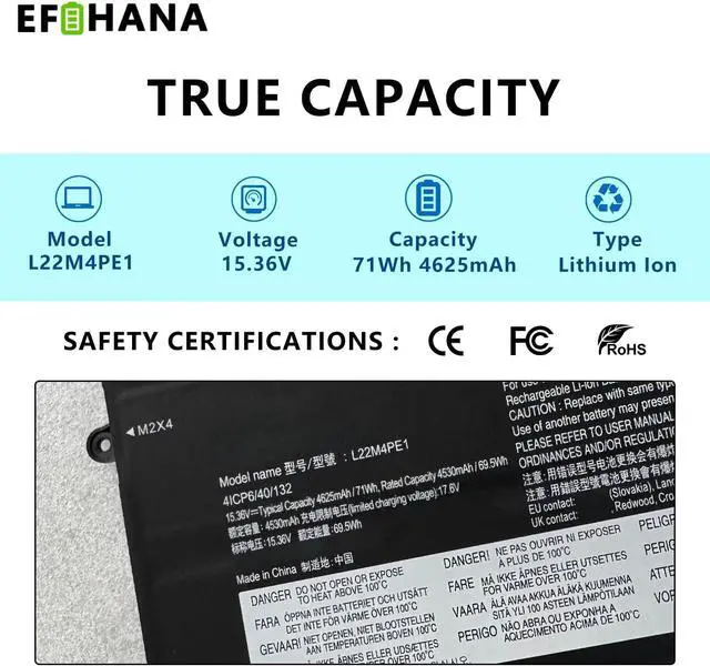 Alt view image 2 of 6 - L22M4PE1 71Wh Laptop Battery Replacement for Lenovo ThinkBook 16 G6 ABP G6 IRL G7 ARP G7 IML G8 IRL Series SB11N47477 5B11L93199 SB11N47477 5B11N47479 L22D4PE1 SB11L93198 5B11L93201 15.36V