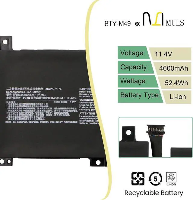 Alt view image 2 of 7 - MULS BTY-M49 Laptop Battery for MSI Modern 14 B10M B10RAS B10RASW B11SB