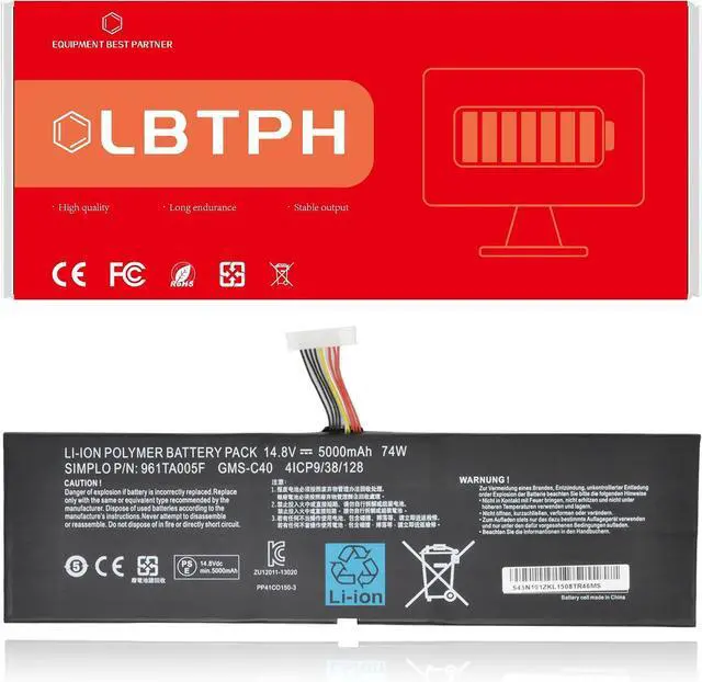 Main image of GMS-C40 Compatible Laptop Battery Replacement for Razer Blade Pro 2013 2015 17 RZ09-0099 RZ09-00991101 RZ09-00991102 RZ09-0117 RZ09-01171E11 Series 961TA005F 4ICP9/38/128 14.8V 74Wh