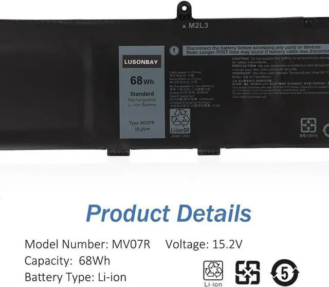 Alt view image 6 of 7 - MV07R Laptop Battery Replacement for Dell G3 15 3500 3590 3700 3790 G5 5500 5505 SE Series New Replcement Battery for JJRRD 0JJRRD 266J9 72WGV W5W19 P89F MVO7R PN1VN M4GWP 15.2V/68Wh