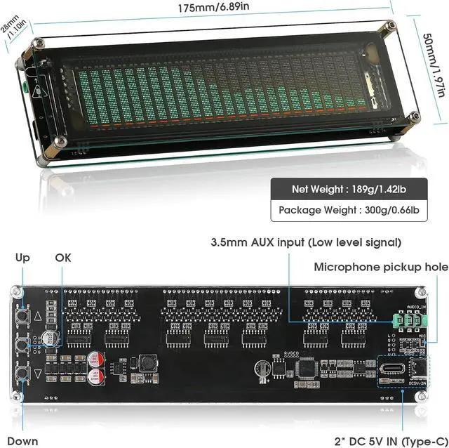 Alt view image 7 of 7 - Nobsound AK2515 Pro Audio Spectrum Analyzer with VFD Display, MIC Input & Advanced AGC - Precise Sound Level Meter for Musicians and Audio Enthusiasts