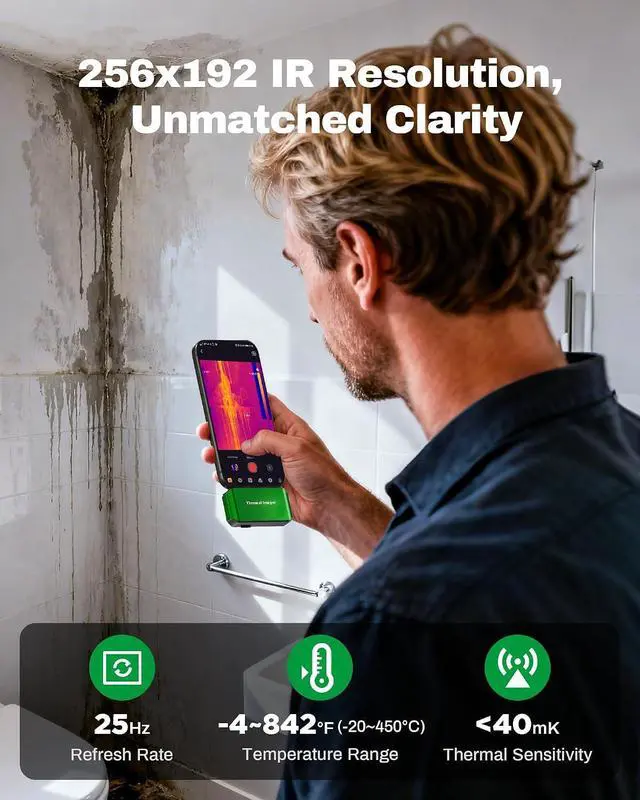 Alt view image 2 of 7 - M256 Thermal Camera, 512x384 TISR Resolution Thermal Imager, 256x192 IR Resolution, -4°F~842°F Temp Range, Thermal Imaging Camera for Android Smartphones and PC(Green)