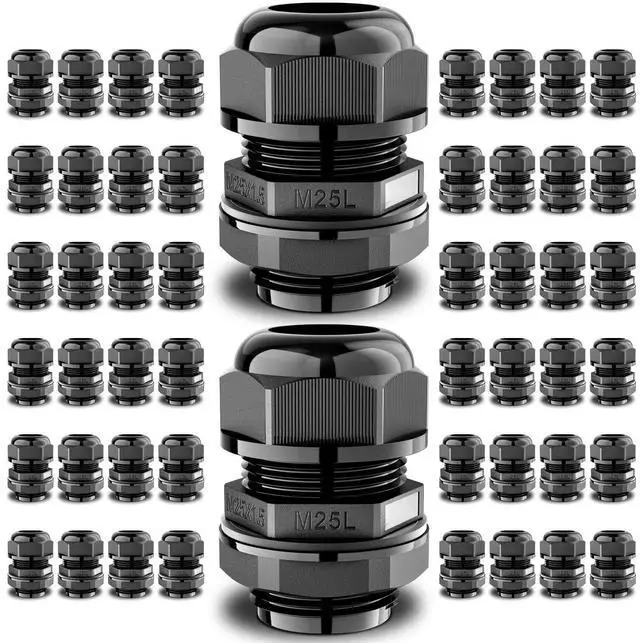 Main image of 50pcs M25L Long Thread Cable Gland Waterproof IP68 Nylon Strain Relief Cord Grip Cable Pass Through Wire Connector