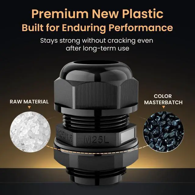 Alt view image 2 of 7 - 50pcs M25L Long Thread Cable Gland Waterproof IP68 Nylon Strain Relief Cord Grip Cable Pass Through Wire Connector