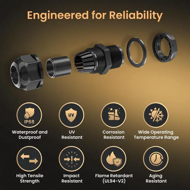 Alt view image 7 of 7 - 50pcs M25L Long Thread Cable Gland Waterproof IP68 Nylon Strain Relief Cord Grip Cable Pass Through Wire Connector