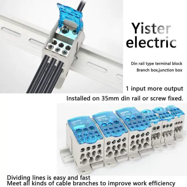 Alt view image 4 of 5 - 4PCS Positions Screw Terminal Strip Blocks with CoverJunction Box Branch Box din Rail Terminal Block Wire Box Computer Room Cabinet Wire Splitter Connector (160A)