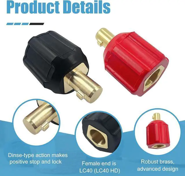 Alt view image 4 of 7 - 05335 Solder Wire Adapter Set, Dinse Type Machine Plug Connector, Connect Lenco or Tweco Style LC40 Male to Dinse Style Female, Includes 1 Red and 1 Black Adapter,
