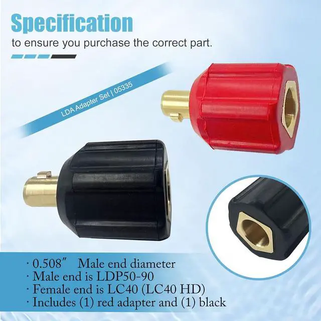 Alt view image 2 of 7 - 05335 Solder Wire Adapter Set, Dinse Type Machine Plug Connector, Connect Lenco or Tweco Style LC40 Male to Dinse Style Female, Includes 1 Red and 1 Black Adapter,