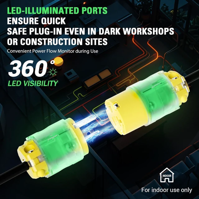 Alt view image 4 of 7 - 5 Pack 20 Amp Extension Cord Ends Lighted Connector Extension Cord Repair Female End, Straight Blade Cord End Replacement, 20 Amp 125Volt, NEMA 5-20R, 2 Pole 3Wire Grounding, UL/CUL Listed
