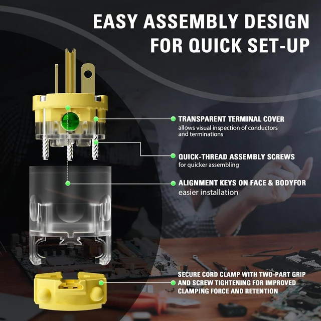Alt view image 6 of 7 - 5 Pack 20 Amp Extension Cord Ends Lighted Connector Extension Cord Repair Female End, Straight Blade Cord End Replacement, 20 Amp 125Volt, NEMA 5-20R, 2 Pole 3Wire Grounding, UL/CUL Listed