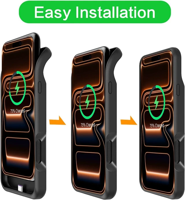 Alt view image 3 of 7 - Battery Case for iPhone 17 Pro Max,12000mAh Rechargeable Portable Charging Case with Wireless Charging Compatible for iPhone 17 Pro Max (6.9inch) with Carplay Extend Battery Pack Charger Cover (Black)