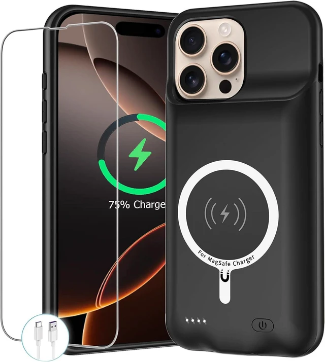 Main image of Battery Case for iPhone 16 Pro Max, 12000mAh Protective Charging Case with Wireless Charging Compatible with iPhone 16 Pro Max (6.9 inch) Rechargeable Battery Pack Charger Cover with Carplay (Black)