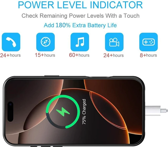Alt view image 4 of 7 - Battery Case for iPhone 16 Pro Max, 12000mAh Protective Charging Case with Wireless Charging Compatible with iPhone 16 Pro Max (6.9 inch) Rechargeable Battery Pack Charger Cover with Carplay (Black)